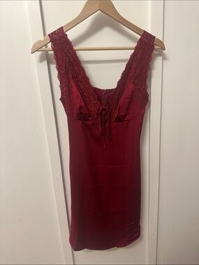 Cider Burgundy Lace-Trim Slip Dress